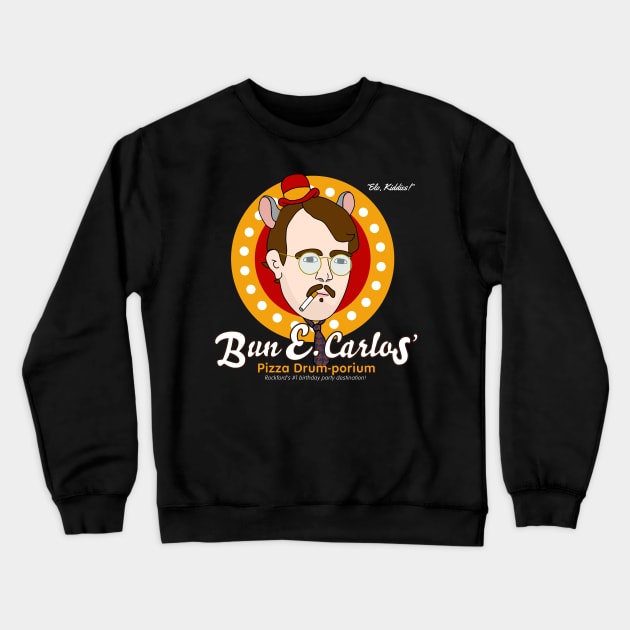 Bun E. Carlos' Pizza Drum-porium Crewneck Sweatshirt by switchedonbork